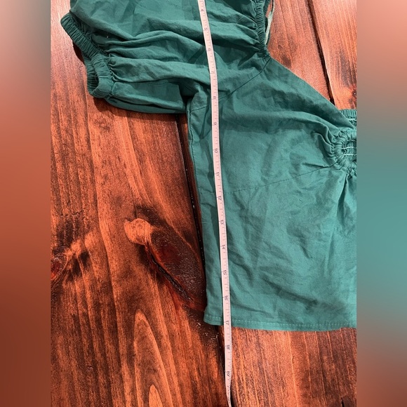 Sim & Sam ruched cropped Teal Puff Sleeve Top, size small, EUC, summer, colorful - Picture 5 of 8